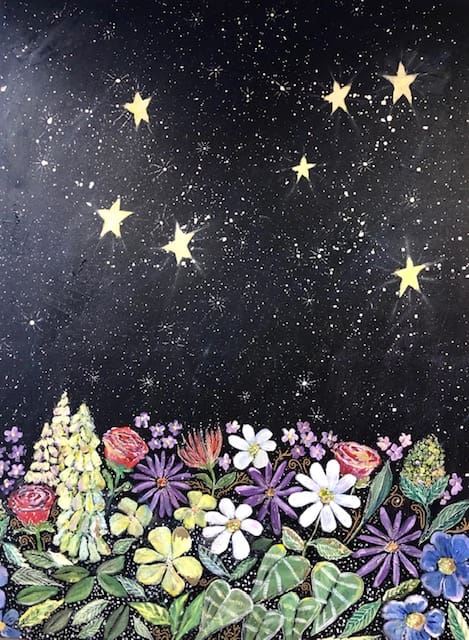 Painting of Colorful flowers and glazing stars