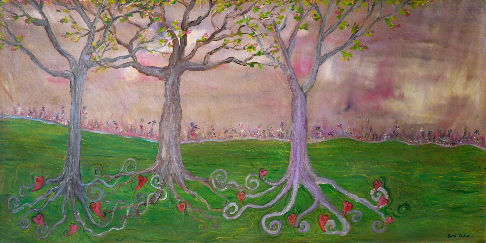 A Canvas painting of trees and flowers